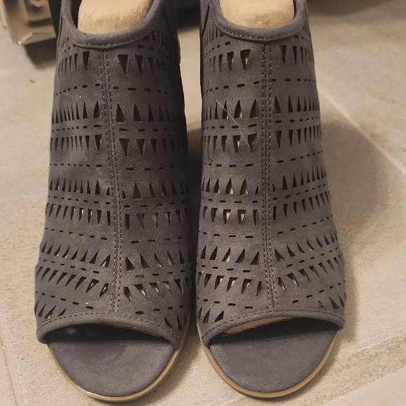 Indigo Charcoal Peep-Toe Heels - Picture 1 of 14